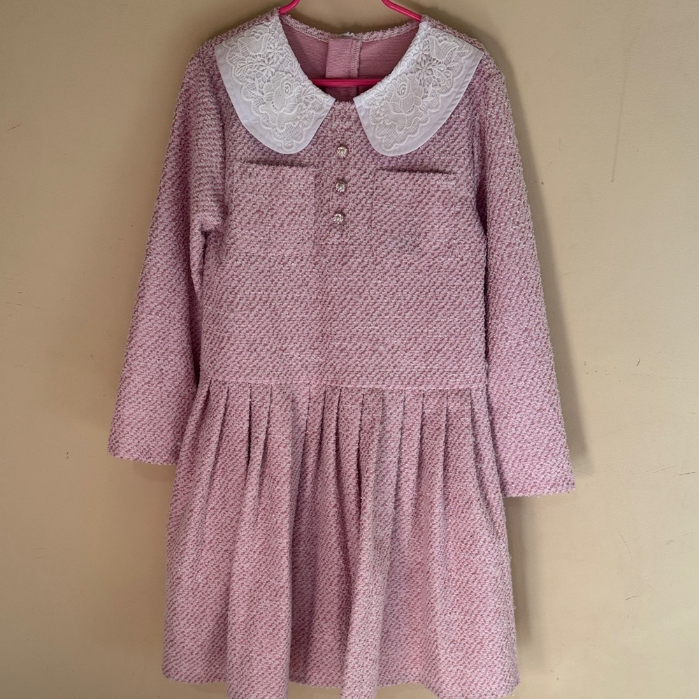 Charming Pink Kids Dress with Lace Collar